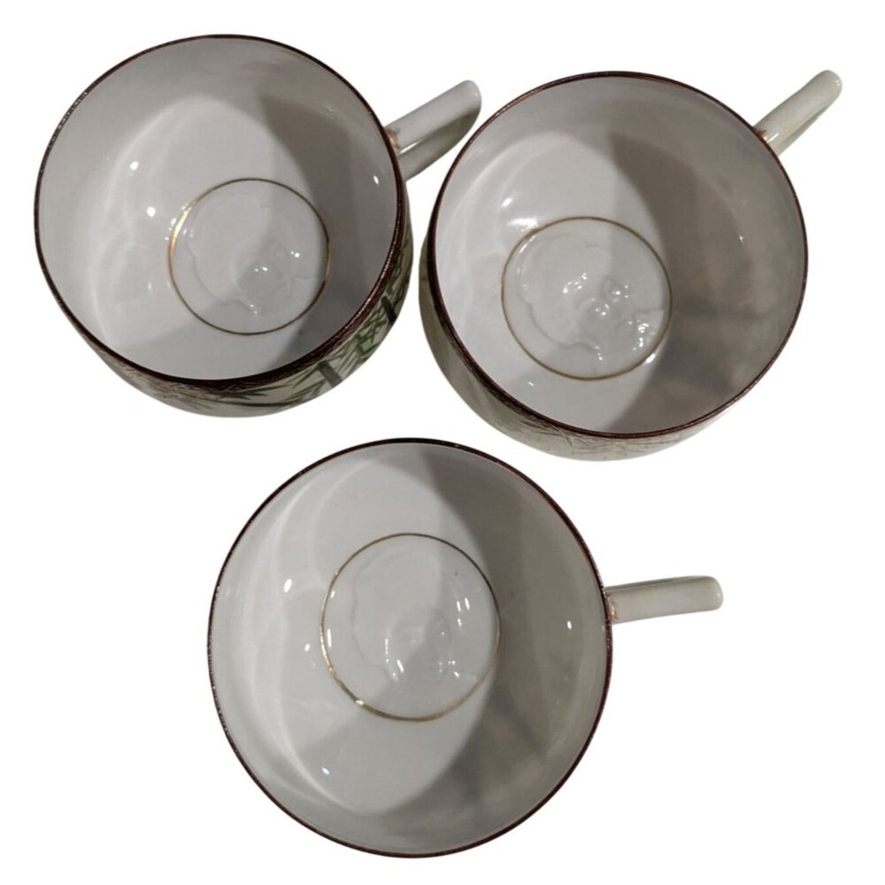 Kutani 3 teacups Bamboo Geisha Bone China Footed Japan - Picture 8 of 14